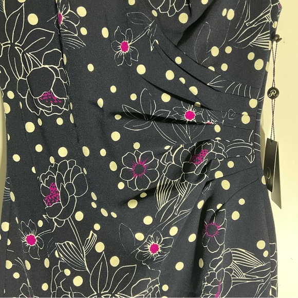 Adrianna Papell Women’s Sleeveless Sheath Floral Dot Print Pleated Dress Size 2. - Picture 6 of 16
